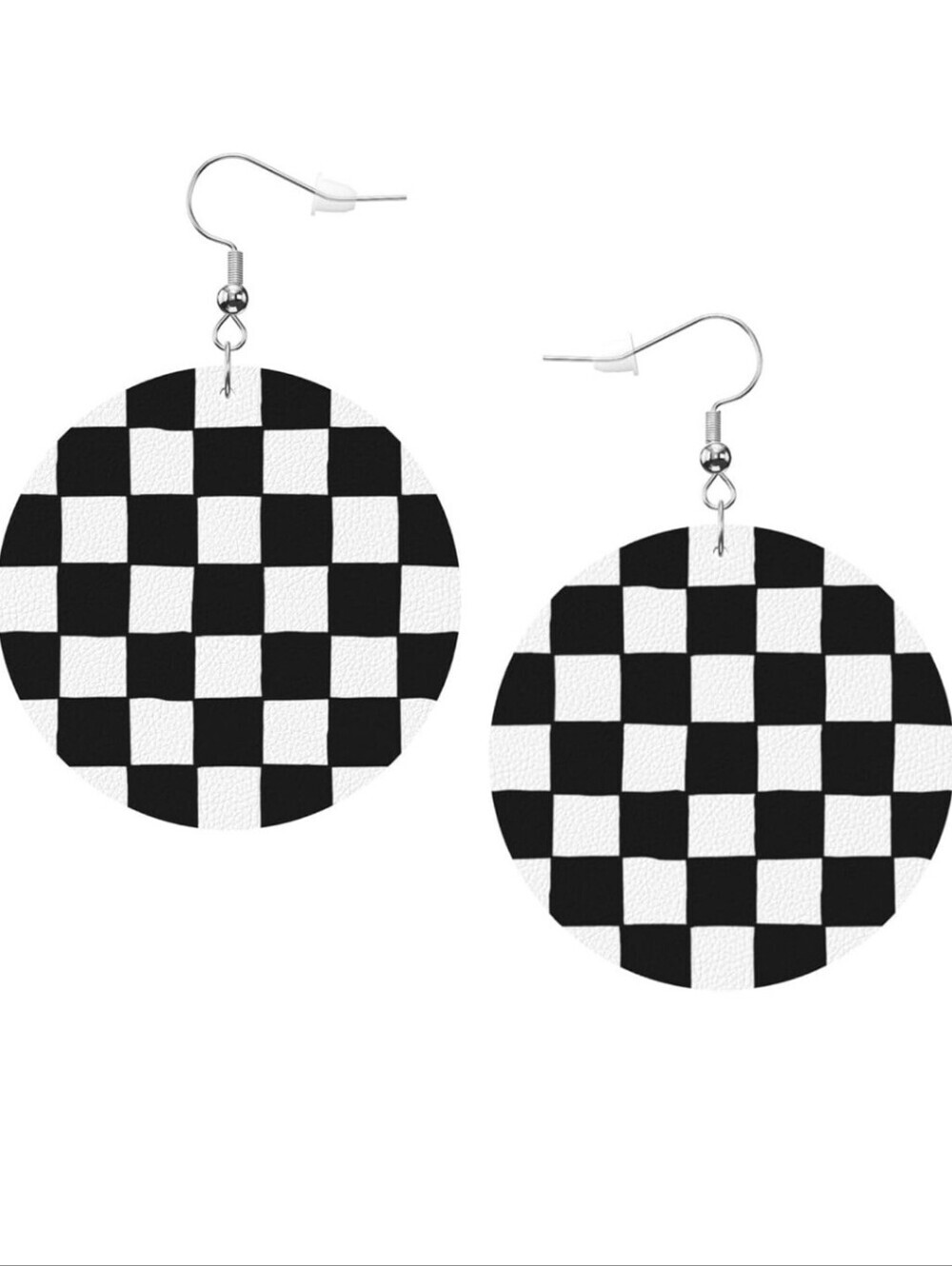Black & White Checkerboard Round Drop Earrings